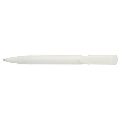 Branded Promotional S40 GRIP FT PUSH BUTTON PLASTIC BALL PEN in Solid White with White Fittings Pen From Concept Incentives.