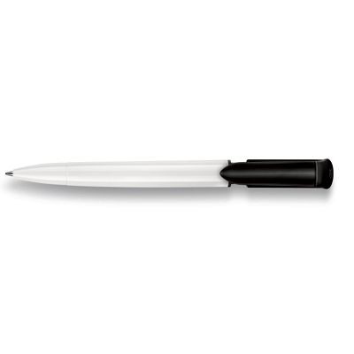 Branded Promotional S40 COLOR PUSH BUTTON PLASTIC BALL PEN in Solid White with Black Trim Pen From Concept Incentives.