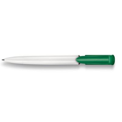 Branded Promotional S40 COLOR PUSH BUTTON PLASTIC BALL PEN in Solid White with Green Trim Pen From Concept Incentives.