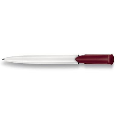 Branded Promotional S40 COLOR PUSH BUTTON PLASTIC BALL PEN in Solid White with Burgundy Trim Pen From Concept Incentives.