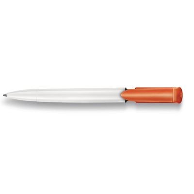 Branded Promotional S40 COLOR PUSH BUTTON PLASTIC BALL PEN in Solid White with Orange Trim Pen From Concept Incentives.