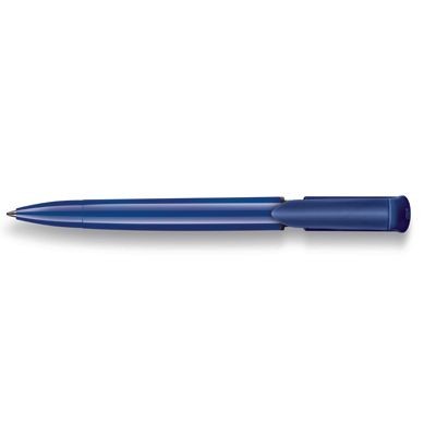 Branded Promotional S40 EXTRA PUSH BUTTON PLASTIC BALL PEN in Solid Dark Blue with Black Fittings Pen From Concept Incentives.