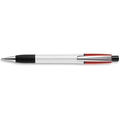 Branded Promotional SEMYR GRIP COLOUR PUSH BUTTON PLASTIC BALL PEN in Red Pen From Concept Incentives.