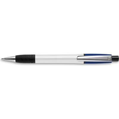 Branded Promotional SEMYR GRIP COLOUR PUSH BUTTON PLASTIC BALL PEN in Dark Blue Pen From Concept Incentives.