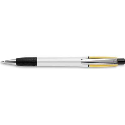 Branded Promotional SEMYR GRIP COLOUR PUSH BUTTON PLASTIC BALL PEN in Yellow Pen From Concept Incentives.