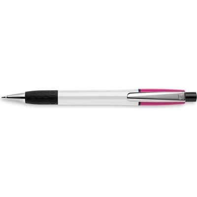 Branded Promotional SEMYR GRIP COLOUR PUSH BUTTON PLASTIC BALL PEN in Cyclamen Pen From Concept Incentives.