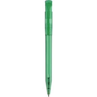 Branded Promotional S45 CLEAR TRANSPARENT RETRACTABLE PLASTIC BALL PEN in Dark Green Pen From Concept Incentives.