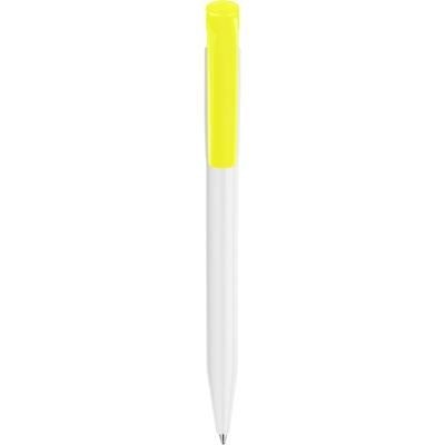 Branded Promotional S45 FT FLUO RETRACTABLE PLASTIC BALL PEN in Yellow Pen From Concept Incentives.