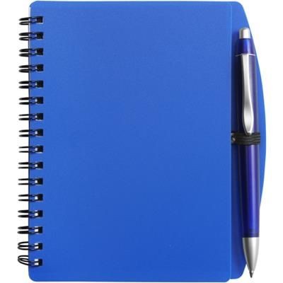 Branded Promotional A6 SPIRAL WIRO BOUND NOTE BOOK & BALL PEN in Blue Note Pad From Concept Incentives.