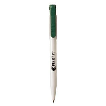 Branded Promotional PIER FT RETRACTABLE PLASTIC BALL PEN in White with Green Trim Pen From Concept Incentives.