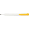 Branded Promotional PIER FT RETRACTABLE PLASTIC BALL PEN in White with Yellow Trim Pen From Concept Incentives.