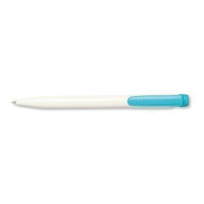 Branded Promotional PIER FT RETRACTABLE PLASTIC BALL PEN in White with Light Blue Trim Pen From Concept Incentives.