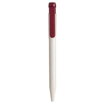 Branded Promotional PIER FT RETRACTABLE PLASTIC BALL PEN in White with Burgundy Trim Pen From Concept Incentives.