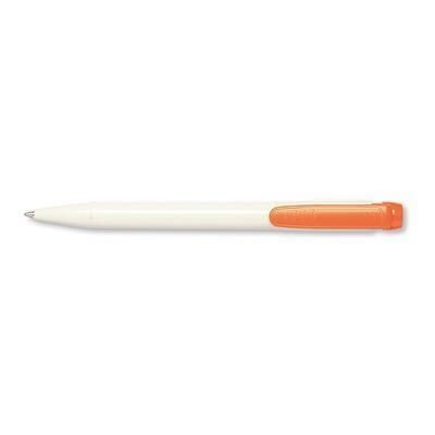 Branded Promotional PIER FT RETRACTABLE PLASTIC BALL PEN in White with Orange Trim Pen From Concept Incentives.