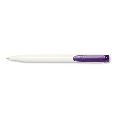Branded Promotional PIER FT RETRACTABLE PLASTIC BALL PEN in White with Dark Violet Trim Pen From Concept Incentives.