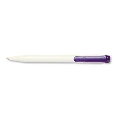 Branded Promotional PIER FT RETRACTABLE PLASTIC BALL PEN in White with Dark Violet Trim Pen From Concept Incentives.