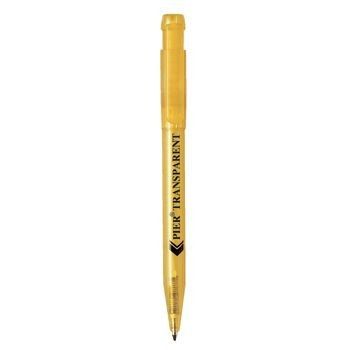 Branded Promotional PIER CLEAR TRANSPARENT RETRACTABLE PLASTIC BALL PEN in Yellow Pen From Concept Incentives.