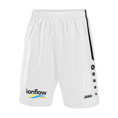 Branded Promotional JAKO SHORT TURIN CHILDRENS SPORTSPANTS in White & Black Shorts From Concept Incentives.