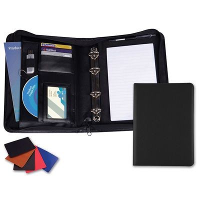 Branded Promotional A5 DELUXE ZIP RING BINDER in Matt Lustre Velvet Touch Torino PU Leather Conference Folder From Concept Incentives.
