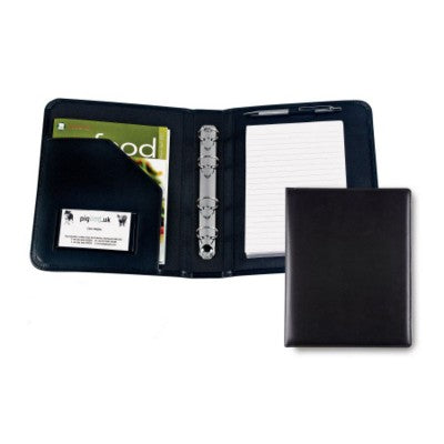 Branded Promotional BELLUNO PU A5 RING BINDER in Black Conference Folder From Concept Incentives.