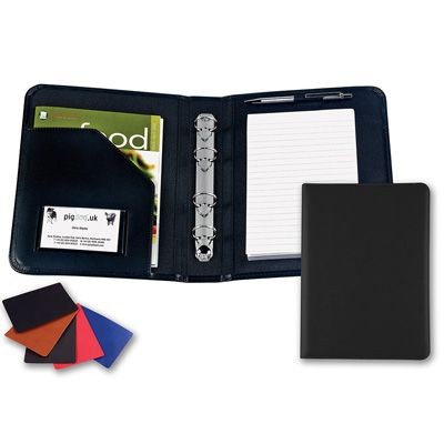 Branded Promotional A5 RING BINDER in Matt Lustre Torino PU Leather Conference Folder From Concept Incentives.