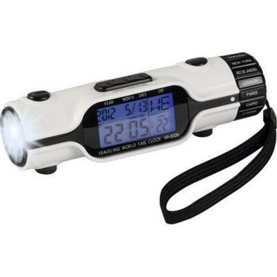 Branded Promotional TRAVEL TIME 2-IN-1 TORCH in White Clock From Concept Incentives.