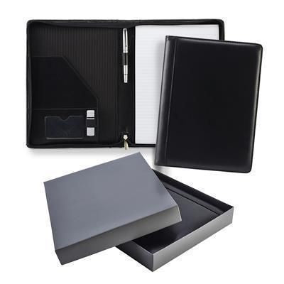 Branded Promotional BLACK ASCOT LEATHER A4 ZIP CONFERENCE FOLDER Conference Folder From Concept Incentives.