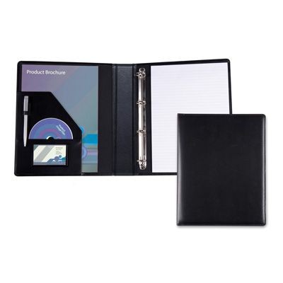 Branded Promotional BELLUNO PU LEATHER A4 RING BINDER in Black Conference Folder From Concept Incentives.