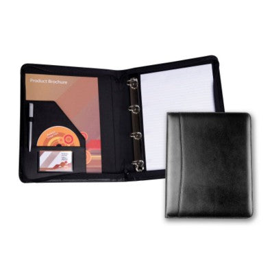 Branded Promotional ASCOT HIDE LEATHER ZIP RING BINDER in Black Conference Folder From Concept Incentives.