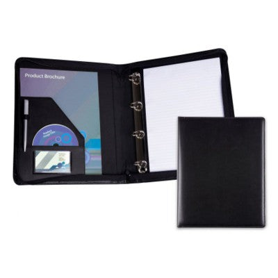 Branded Promotional BELLUNO PU ZIP RING BINDER in Black Conference Folder From Concept Incentives.