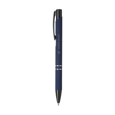 Branded Promotional EBONY RUBBER PEN in Dark Blue Pen From Concept Incentives.