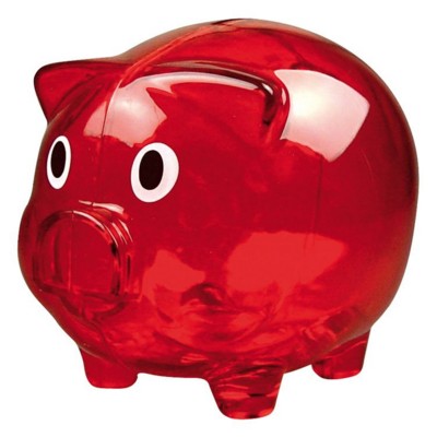 Branded Promotional PLASTIC TRANSLUCENT PIGGY BANK MONEY BOX in Red Money Box From Concept Incentives.