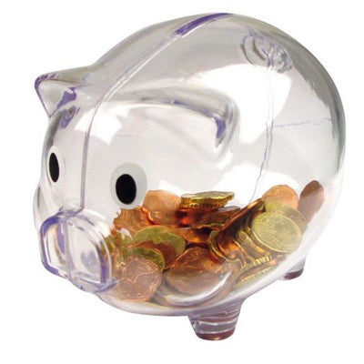 Branded Promotional PLASTIC TRANSLUCENT PIGGY BANK MONEY BOX in Clear Transparent Money Box From Concept Incentives.