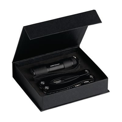 Branded Promotional MAXISTART MULTI TOOL & TORCH GIFT SET in Black Torch From Concept Incentives.