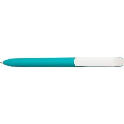 Branded Promotional PURE SOFT WHITE CLIP TWIST PLASTIC BALL PEN in Teal Pen From Concept Incentives.