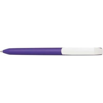 Branded Promotional PURE SOFT WHITE CLIP TWIST PLASTIC BALL PEN in Purple Pen From Concept Incentives.