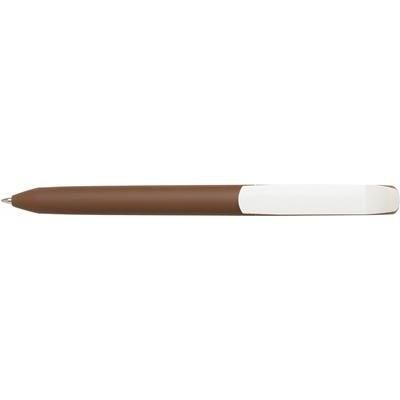 Branded Promotional PURE SOFT WHITE CLIP TWIST PLASTIC BALL PEN in Brown Pen From Concept Incentives.