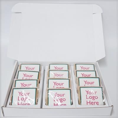 Branded Promotional BOX OF 12 SQUARE LOGO BISCUIT Biscuit From Concept Incentives.