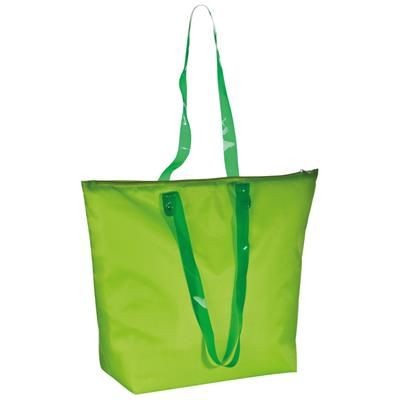 Branded Promotional BEACH BAG with Clear Transparent Handles in Apple Green Beach Bag From Concept Incentives.