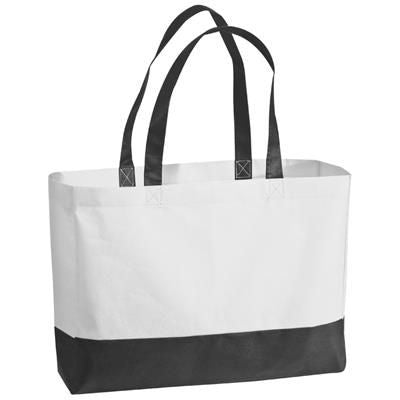 Branded Promotional FOLDING NON WOVEN SHOPPER TOTE BAG in White Bag From Concept Incentives.