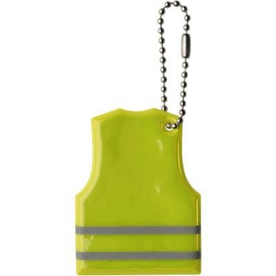 Branded Promotional SAFETY VEST SHAPE REFLECTIVE PLASTIC KEYRING in High Visibility Yellow Reflector From Concept Incentives.