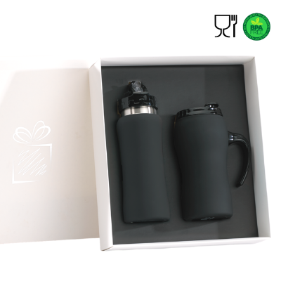 Branded Promotional COLORISSIMO WATER BOTTLE AND THERMAL MUG WITH HANDLE SET in Black from Concept Incentives