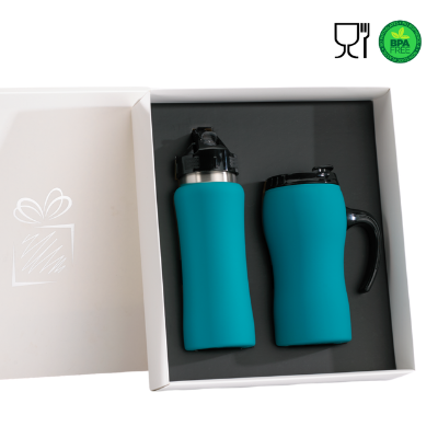 Branded Promotional COLORISSIMO WATER BOTTLE AND THERMAL MUG WITH HANDLE SET in Turquoise from Concept Incentives