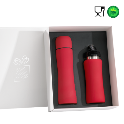 Branded Promotional COLORISSIMO WATER BOTTLE AND THERMOS FLASK SET in Red from Concept Incentives