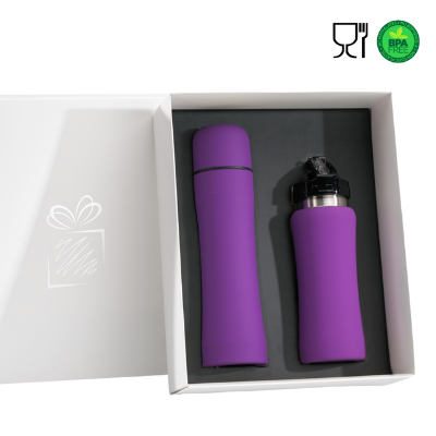 Branded Promotional COLORISSIMO WATER BOTTLE AND THERMOS FLASK SET in Purple from Concept Incentives