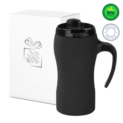 Branded Promotional COLORISSIMO THERMAL MUG WITH HANDLE in Black from Concept Incentives