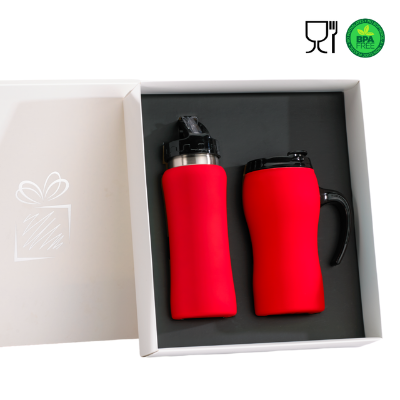 Branded Promotional COLORISSIMO WATER BOTTLE AND THERMAL MUG WITH HANDLE SET in Red from Concept Incentives