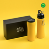 Branded Promotional COLORISSIMO WATER BOTTLE WITH HOOK AND THERMAL MUG SET in Yellow from Concept Incentives