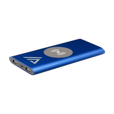 Branded Promotional ALUMINIUM METAL 8000 CORDLESS POWERBANK CORDLESS CHARGER in Blue Charger From Concept Incentives.