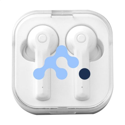 Branded Promotional ELITE TWS CORDLESS EARBUDS in Cordless Charger Case in White Earphones From Concept Incentives.